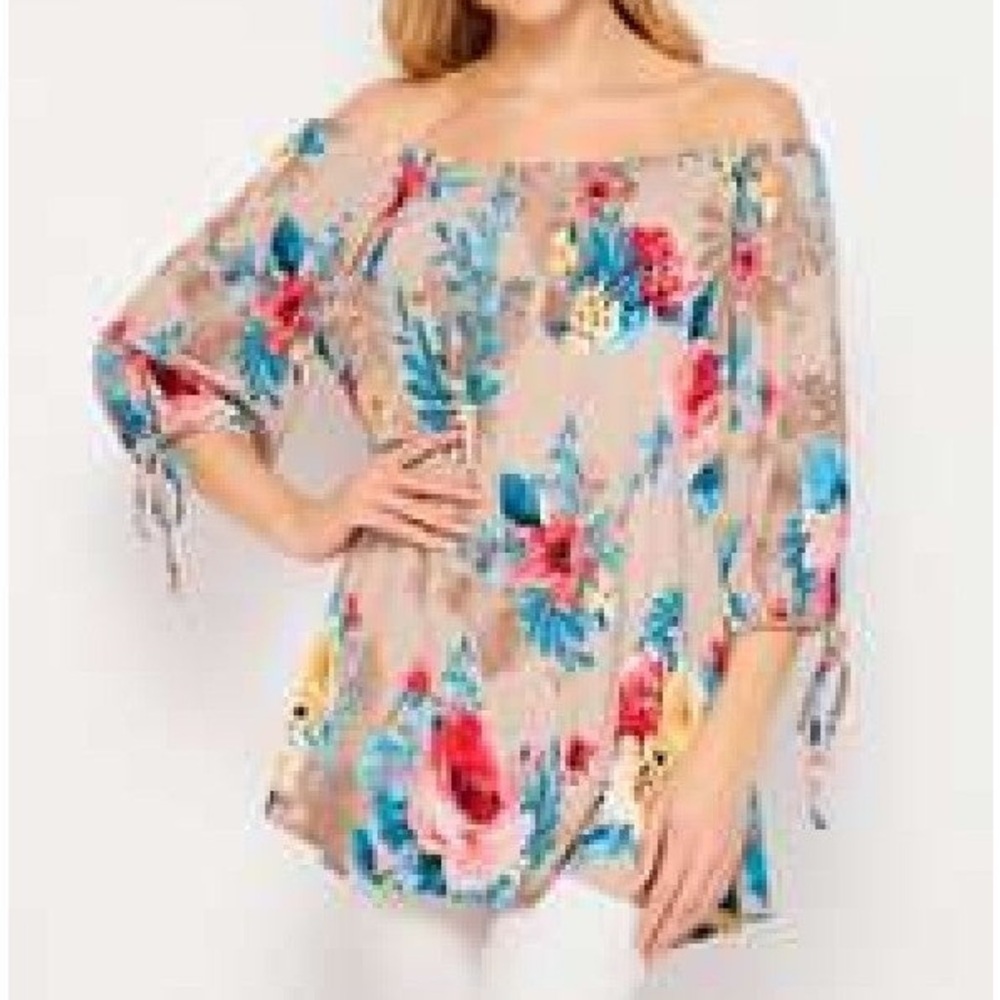 Honeyme Floral Off-Shoulder Blouse - Pink and Blue